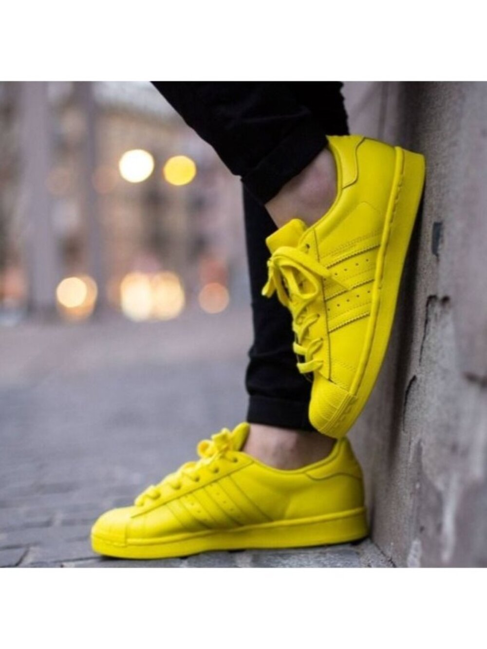 Adidas Originals x Pharrell Williams Size 4 Yellow Superstar Low Top Sneakers